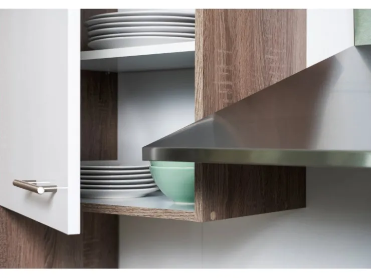 New Respekta Küchenzeile KB360EYWMIGKE 360 cm Weiß Seidengl.-Eiche York Nachbildung Weiß Seidenglanz