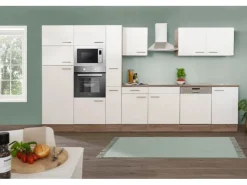 Outlet Respekta Küchenzeile KB370EYWMIGKE 370 cm Weiß Seidengl.-Eiche York Nachbildung Weiß Seidenglanz