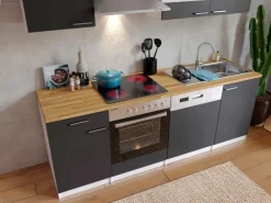 Best Respekta Küchenzeile KB220WGC 220 cm -Weiß Grau