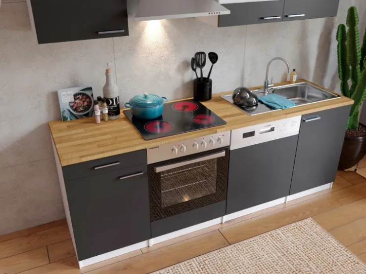 Best Respekta Küchenzeile KB220WGC 220 cm -Weiß Grau
