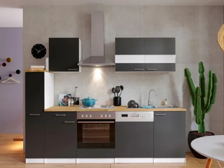 Sale Respekta Küchenzeile KB250WG 250 cm Grau-Weiß