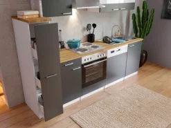Sale Respekta Küchenzeile KB250WG 250 cm Grau-Weiß