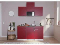Outlet Respekta Küchenzeile KB150WRMIC 150 cm -Weiß Rot