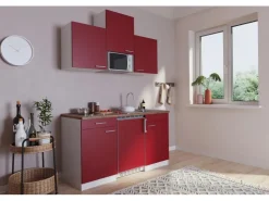 Outlet Respekta Küchenzeile KB150WRMIC 150 cm -Weiß Rot