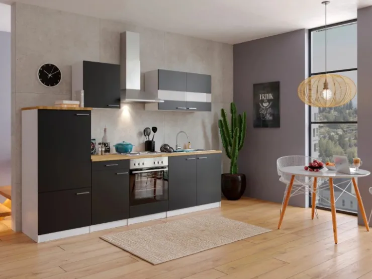 Best Respekta Küchenzeile KB270WS 270 cm -Weiß Schwarz
