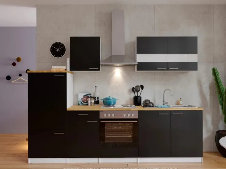 Best Respekta Küchenzeile KB270WS 270 cm -Weiß Schwarz