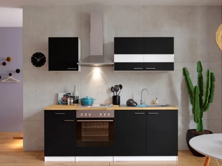 Sale Respekta Küchenzeile KB210WS 210 cm -Weiß Schwarz