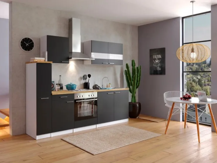 Sale Respekta Küchenzeile KB240WS 240 cm Schwarz-Weiß