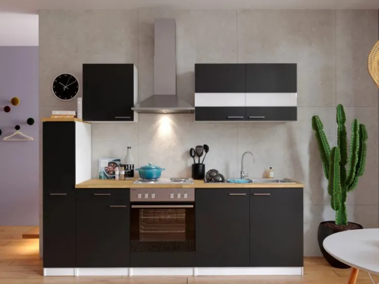Sale Respekta Küchenzeile KB240WS 240 cm Schwarz-Weiß
