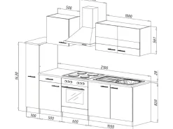 Sale Respekta Küchenzeile KB240WS 240 cm Schwarz-Weiß