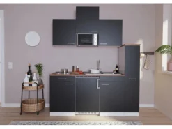 Hot Küchenzeile KB180WSMIC 180 cm Schwarz-Weiß Miniküchen|Kochfelder