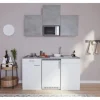 Respekta Single-Küchen|Miniküchen<Küchenzeile KB150WWBMIG 150 cm Weiß-Beton Optik