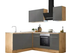 Respekta Winkelküchen|Besteckkästen<Küchenzeile Marleen 220 cm Artisan- Matt Winkel Eiche Grau