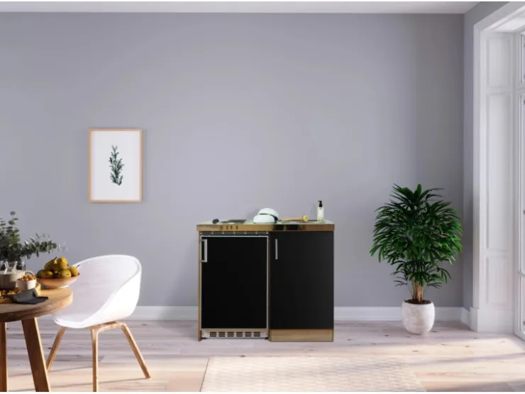 Clearance Respekta Küchenzeile MK100ESS 100 cm -Eiche Sägerau Nachbildung Schwarz