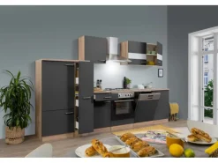 Respekta Einbauküchen<Küchenzeile ohne E-Geräte 310 cm -Eiche Sägerau Grau
