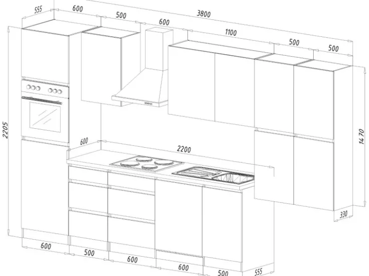 Outlet Respekta Premium Respekta Küchenzeile ohne E-Geräte 380 cm Grifflos -Weiß Schwarz Hochglanz