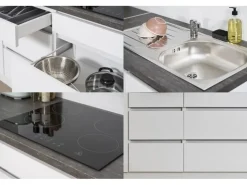 Outlet Respekta Premium Respekta Küchenzeile ohne E-Geräte 380 cm Grifflos -Weiß Schwarz Hochglanz