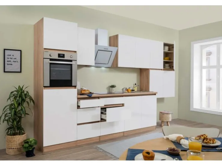 Discount Respekta Premium Respekta Küchenzeile ohne E-Geräte 370 cm Grifflos -Eiche Sägerau Weiß Matt