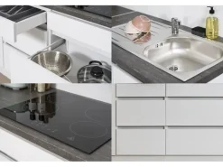 Respekta Premium Kühlschränke<Respekta Küchenzeile ohne E-Geräte 370 cm Grifflos -Weiß Schwarz Hochglanz
