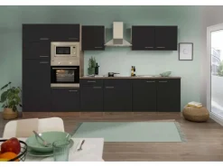 Best Küchenzeile ohne E-Geräte 330 cm Schwarz Seidengl.-Eiche York Einbauküchen