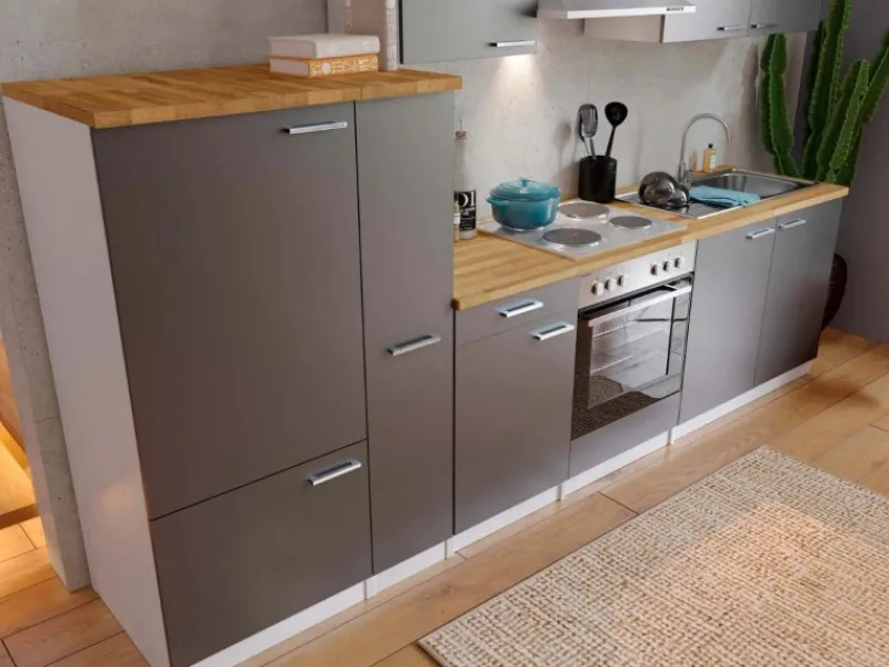 Sale Küchenzeile ohne E-Geräte 300 cm -Weiß Kochfelder|Kühlschränke
