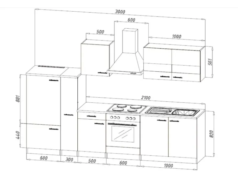 Sale Küchenzeile ohne E-Geräte 300 cm -Weiß Kochfelder|Kühlschränke