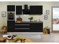 Respekta Premium Einbauküchen<Respekta Küchenzeile ohne E-Geräte 270 cm Grifflos -Weiß Schwarz Hochglanz
