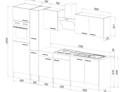 Hot Küchenzeile ohne E-Geräte 300 cm Weiß Seidengl.-Eiche York Einbauküchen|Kochfelder