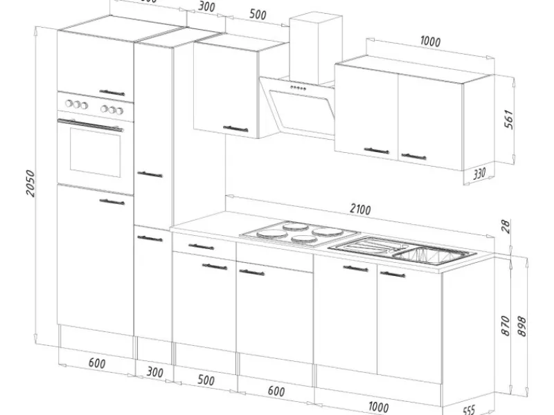 Hot Küchenzeile ohne E-Geräte 300 cm Weiß Seidengl.-Eiche York Einbauküchen|Kochfelder