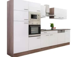 Clearance Küchenzeile ohne E-Geräte 340 cm Weiß Seidengl.-Eiche York Einbauküchen