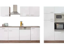 Clearance Küchenzeile ohne E-Geräte 340 cm Weiß Seidengl.-Eiche York Einbauküchen
