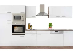Clearance Küchenzeile ohne E-Geräte 340 cm Weiß Seidengl.-Eiche York Einbauküchen