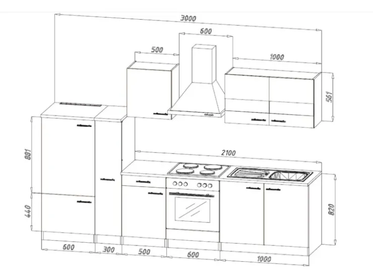Respekta Einbauküchen<Küchenzeile ohne E-Geräte 300 cm -Eiche Sägerau Grau