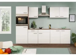 Outlet Respekta Küchenzeile ohne E-Geräte 270 cm Weiß Seidengl.-Eiche York Weiß Seidenglanz