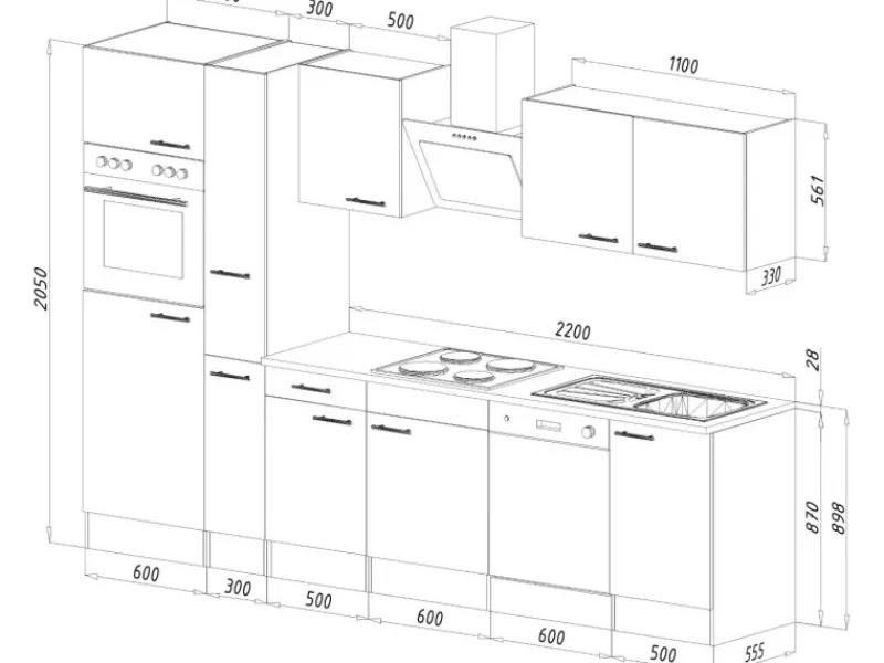 New Küchenzeile ohne E-Geräte 310 cm Weiß Seidengl.-Eiche York Einbauküchen|Küchenschränke