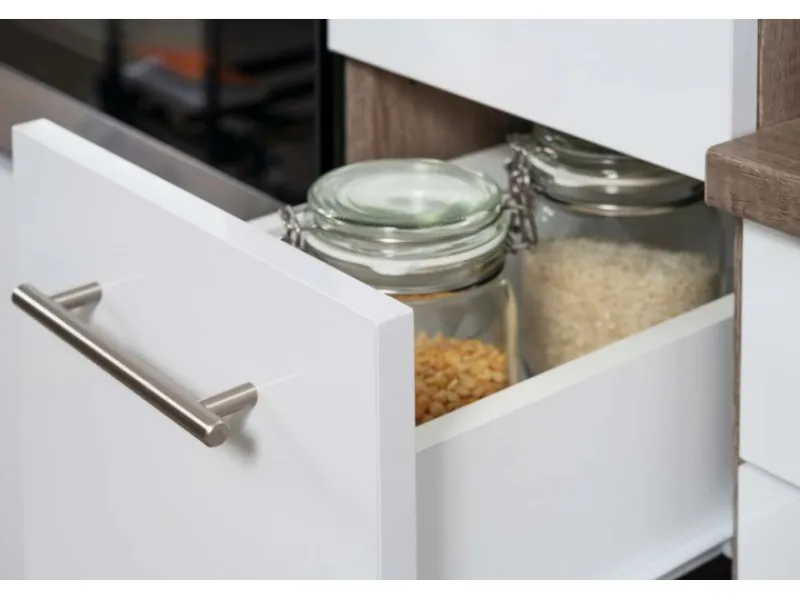New Küchenzeile ohne E-Geräte 310 cm Weiß Seidengl.-Eiche York Einbauküchen|Küchenschränke