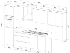 Outlet Respekta Küchenzeile ohne E-Geräte 370 cm Grifflos Schwarz Hochgl.-Eiche Sägerau Küchenschränke|Einbauküchen