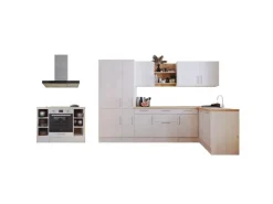 Discount Landhaus Winkelküche/ Inselküche Anton 310 x 172 cm Lärche Weiß Inselhauben|Winkelküchen