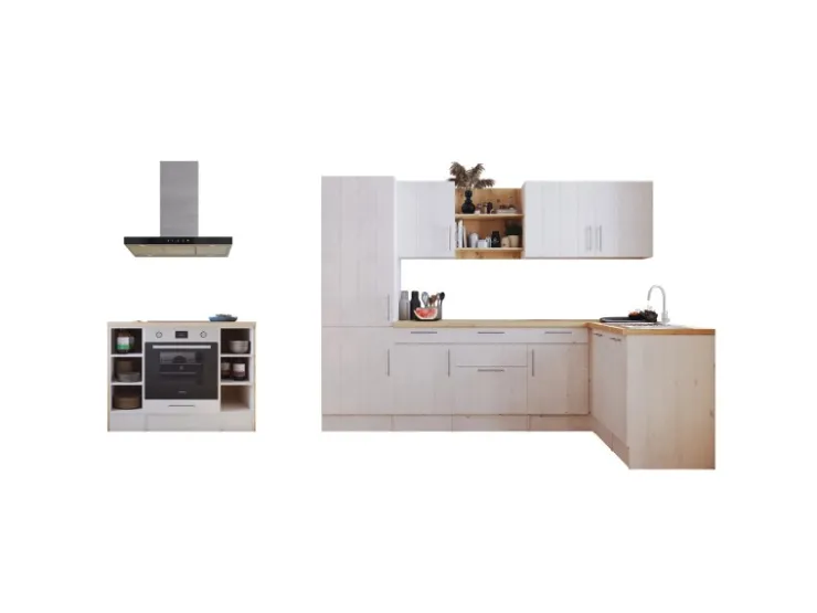 Outlet Respekta Landhaus Winkelküche/ Inselküche Anton 280 x 172 cm Lärche Weiß