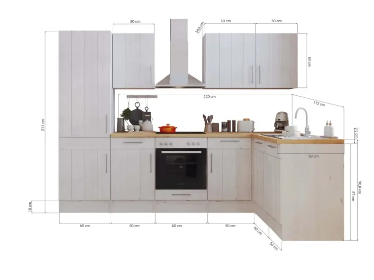 Best Respekta L-Küchenzeile Anton LBBERPL280LHWC ohne E-Geräte 280 cm Lärche Weiß
