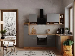 Best L-Küchenzeile Hilde LBBEKBL250EGC ohne E-Geräte 250 cm Grau Winkelküchen|Einbauküchen