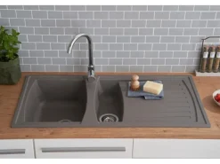 Respekta Granitspülen<Mineralite Einbauspüle Boston 100 x 50 cm Betongrau