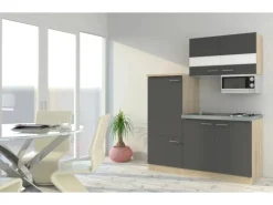 Clearance Miniküche KB160ESGMI 160 cm -Eiche Sonoma Nachbildung Mikrowelle Single-Küchen|Pantryküchen