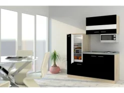 Discount Respekta Miniküche KB160ESSMI 160 cm -Eiche Sonoma Nachbildung Mikrowelle Schwarz