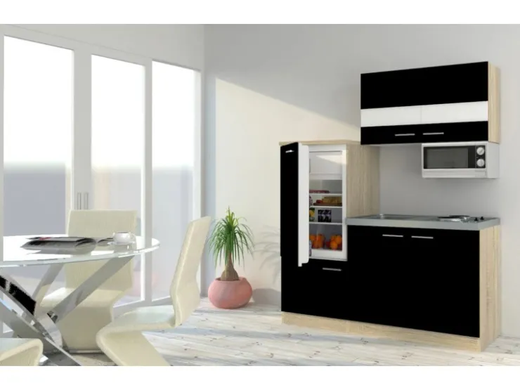 Discount Respekta Miniküche KB160ESSMI 160 cm -Eiche Sonoma Nachbildung Mikrowelle Schwarz