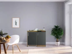 Clearance Respekta Miniküche MK100ESG 100 cm -Eiche Sägerau Nachbildung Grau