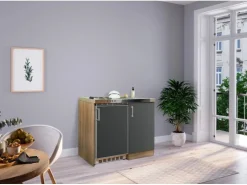 Clearance Respekta Miniküche MK100ESG 100 cm -Eiche Sägerau Nachbildung Grau
