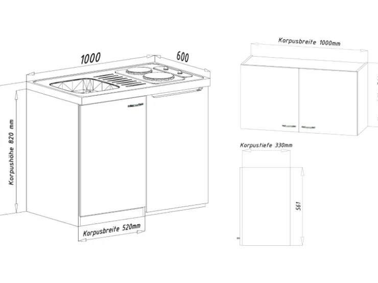 Discount Respekta Miniküche MK100ESGOSC 100 cm -Eiche Sägerau Nachbildung Grau