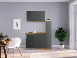 Outlet Respekta Miniküche MK130ESGOS 130 cm -Eiche Sägerau Nachbildung Grau