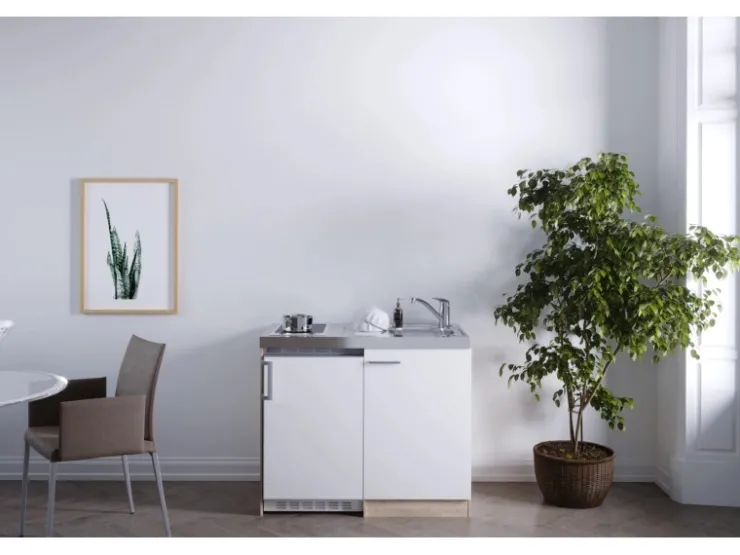 Clearance Respekta Miniküche MK100ESWC 100 cm -Eiche Sägerau Nachbildung Weiß
